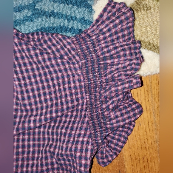 Madewell Blue And Pink Checkered Ruffled Tie-Front Blouse - Picture 5 of 15